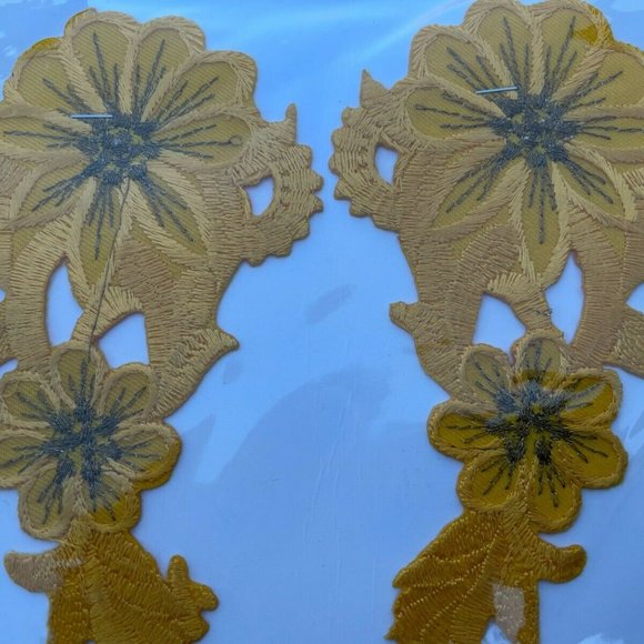 Yellow Embroidery Patch Set of 2 Iron On Yellow Applique Patches - Picture 7 of 9